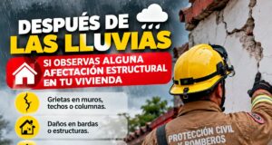 EXHORTA PROTECCIÓN CIVIL A REVISAR CONDICIONES DE VIVIENDAS TRAS LLUVIAS